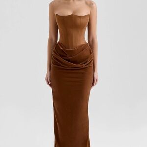 Elegant Brown Strapless Gown